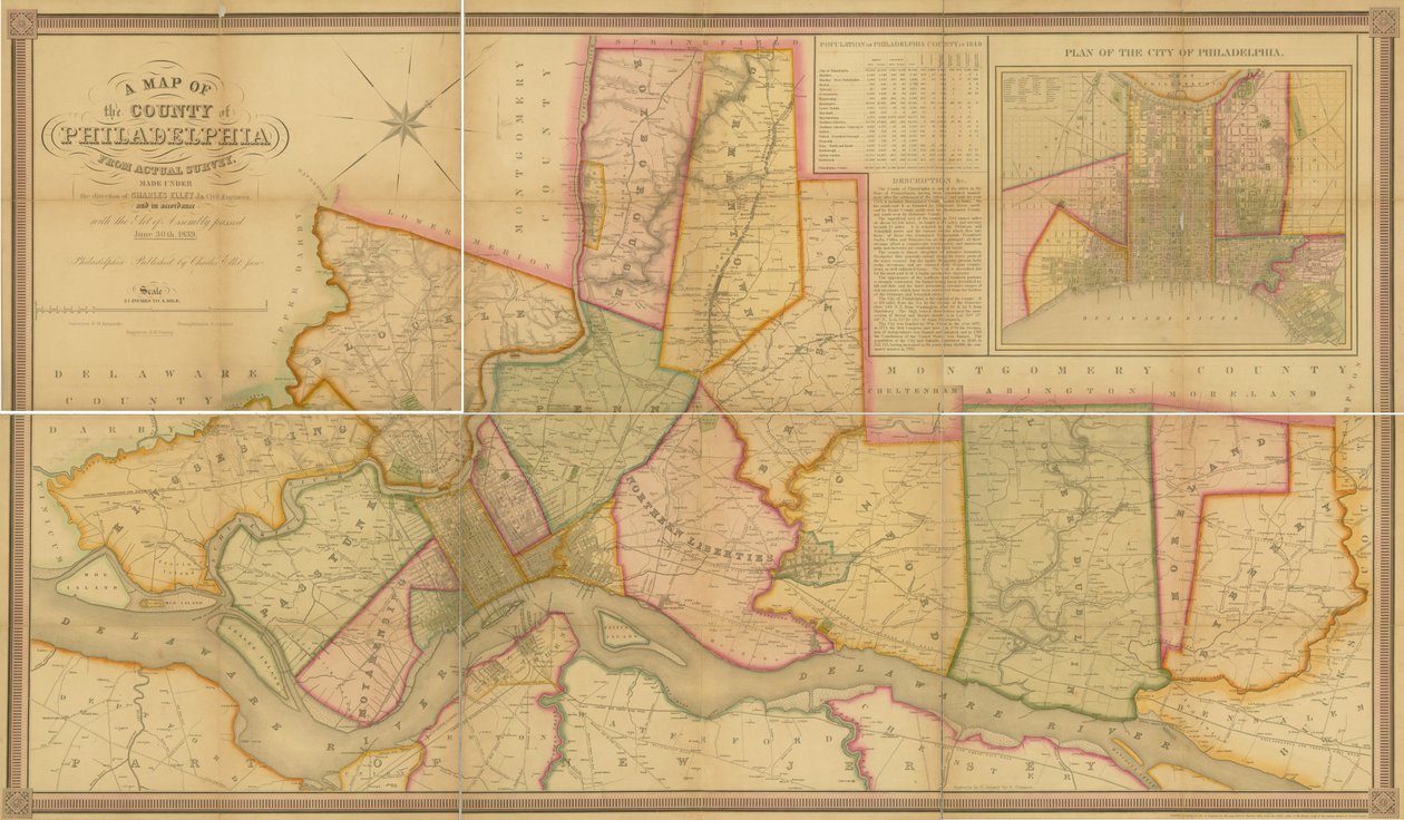 En karta över länet Philadelphia, från Actual Survey, 1843 av American School