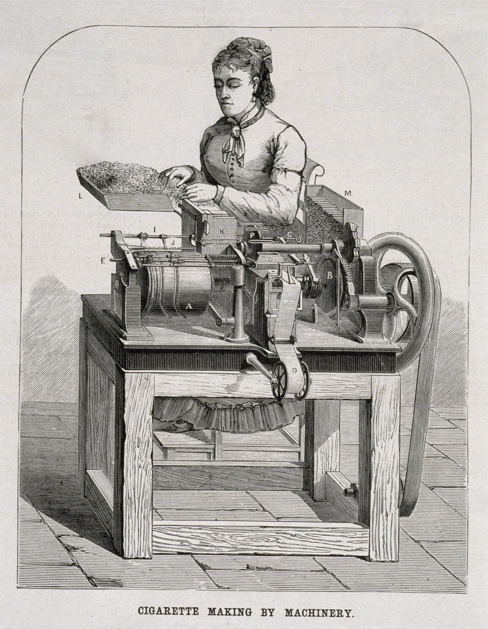 En kvinna som använder en fransk cigarettrullningsmaskin, 1878 av American School
