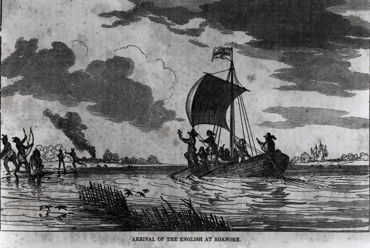 Engelsmännens ankomst till Roanoke, 1587, från Justin Winsors 