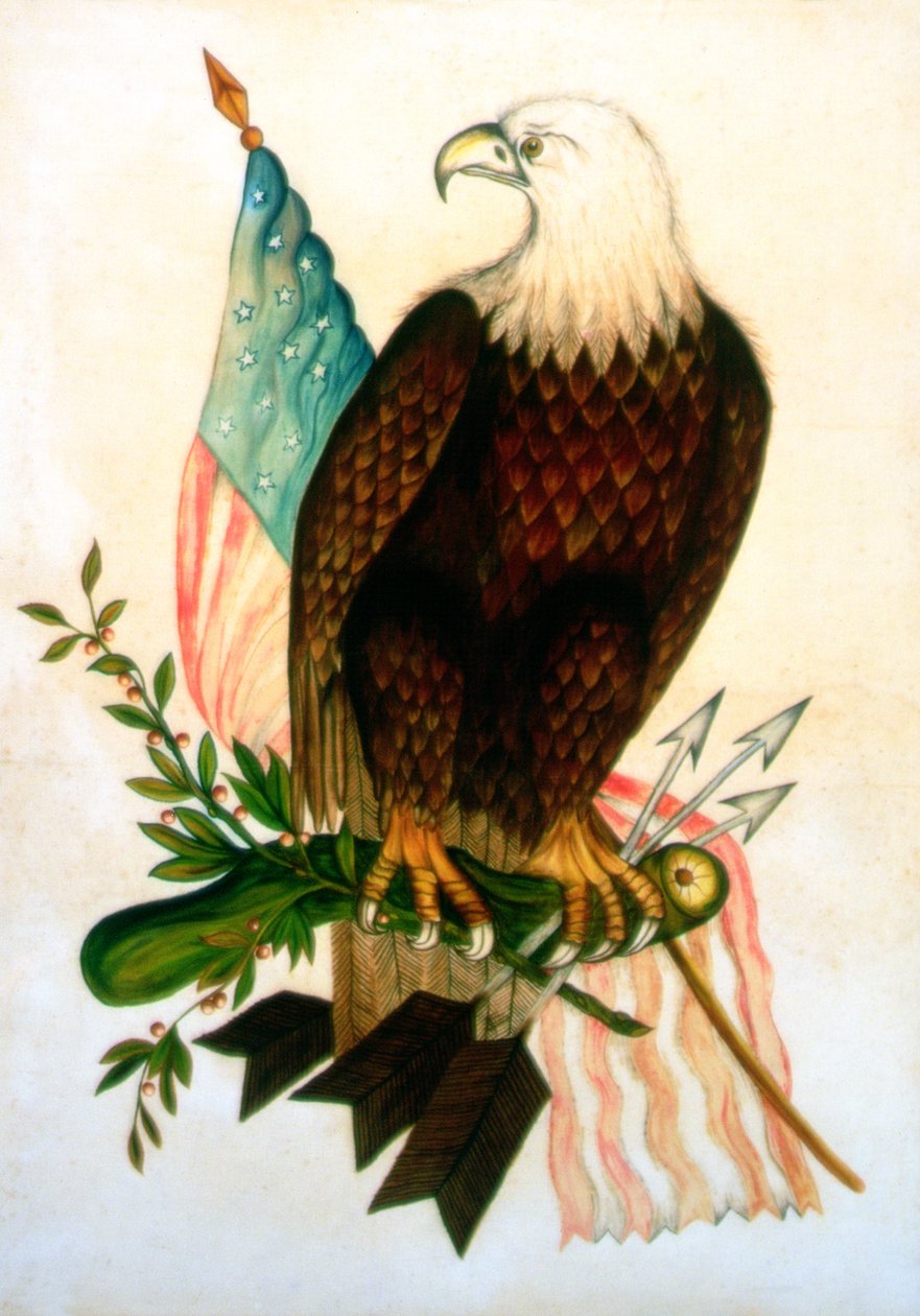 Bald Eagle med flagga (tempera på sammet) av American School