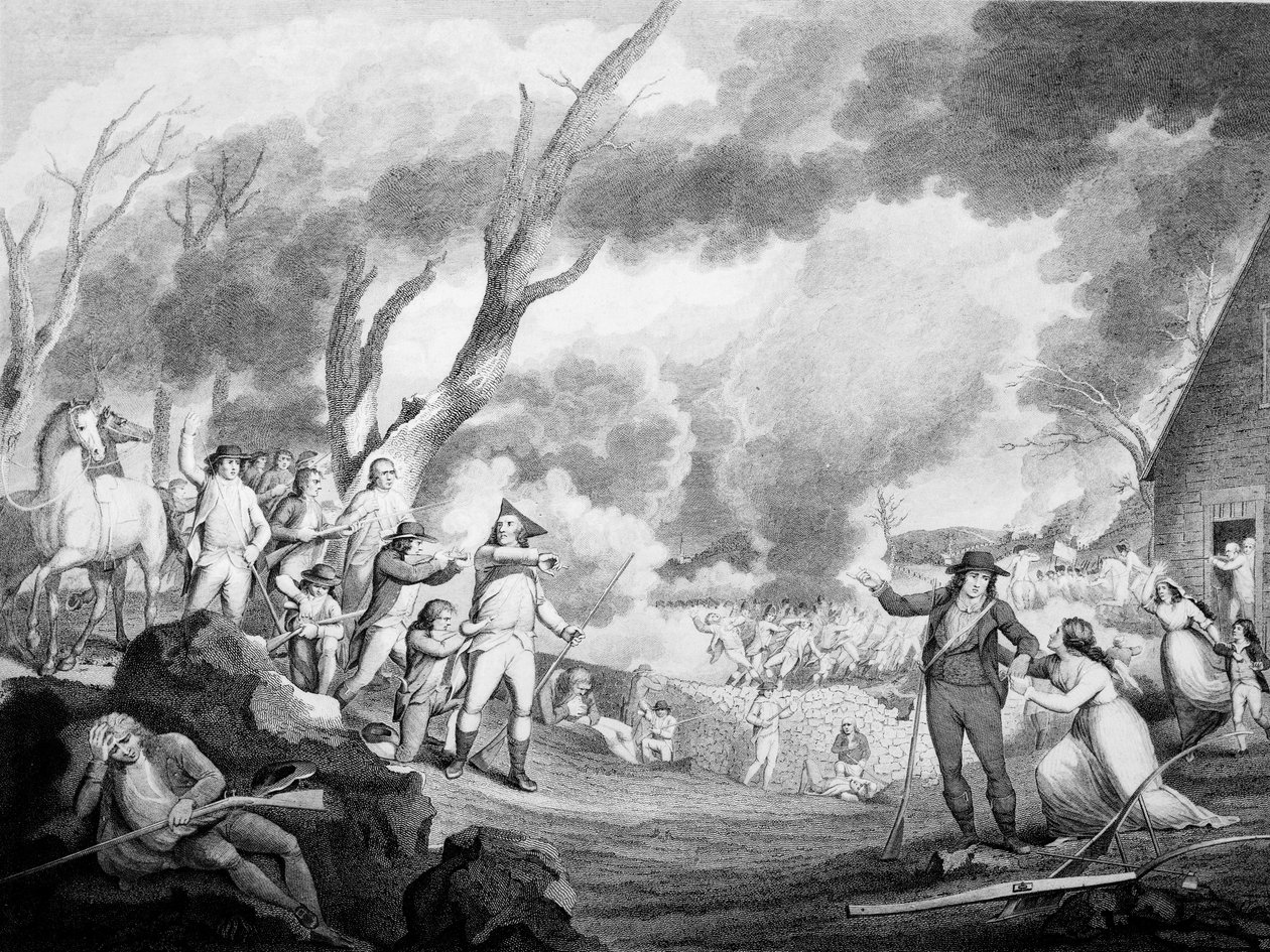 Slaget vid Lexington, 19 april 1775, graverad av Cornelius Tiebout (ca 1773-1832) av American School