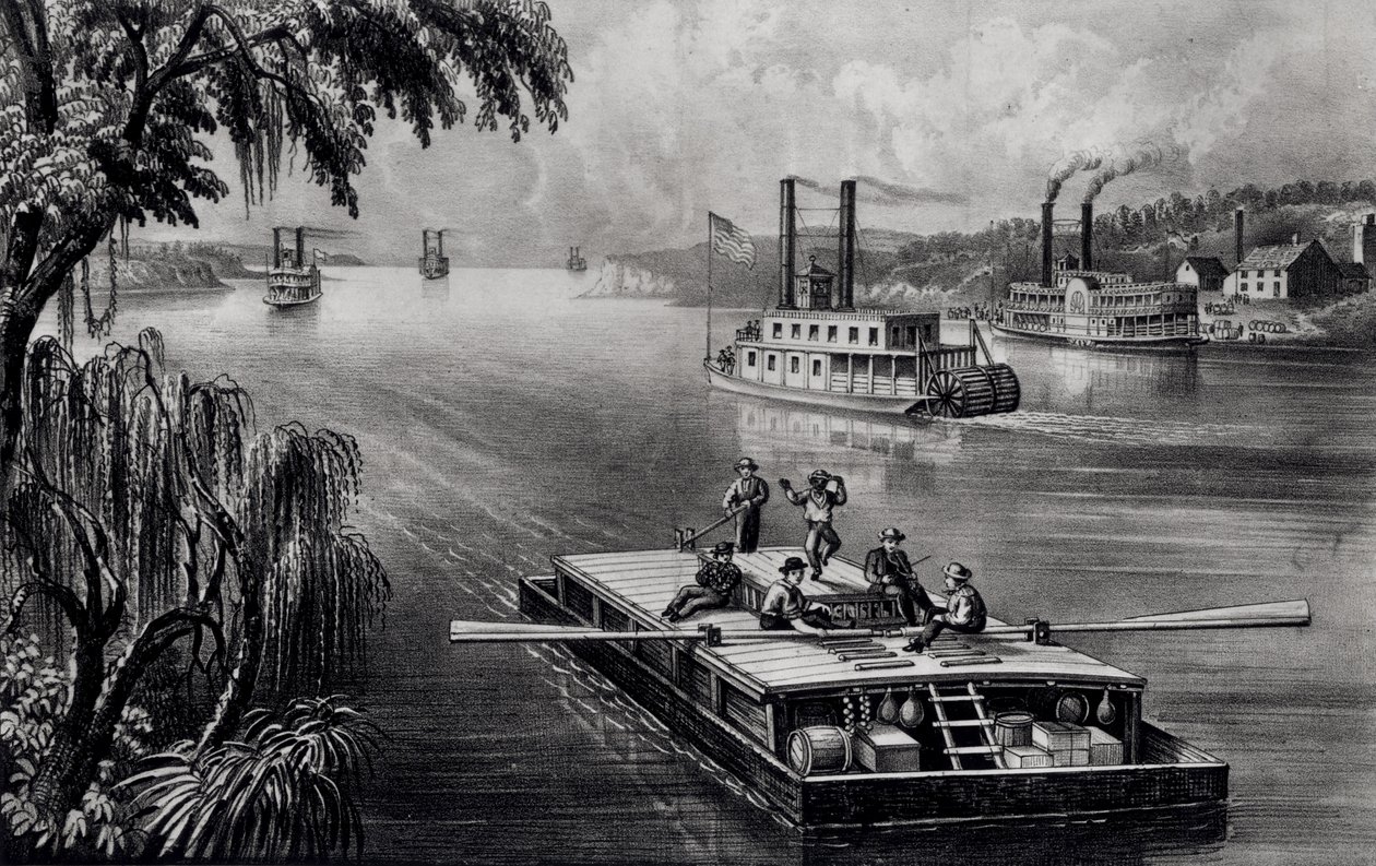 Bound Down the River, pub. av Currier och Ives, 1870 av American School