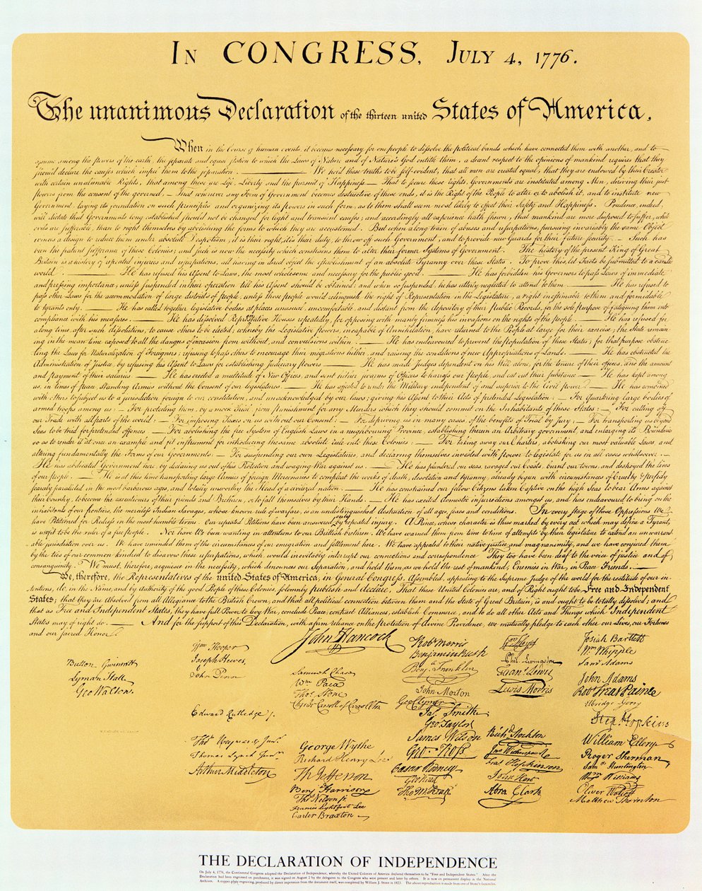 De 13 USA:s självständighetsförklaring 1776, 1823 (kopparstick) av American School