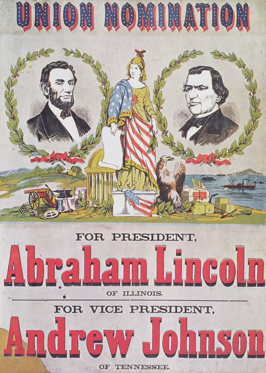 Affisch från valkampanjen för unionens nominering med Abraham Lincoln som president och Andrew Johnson som vicepresident. av American School