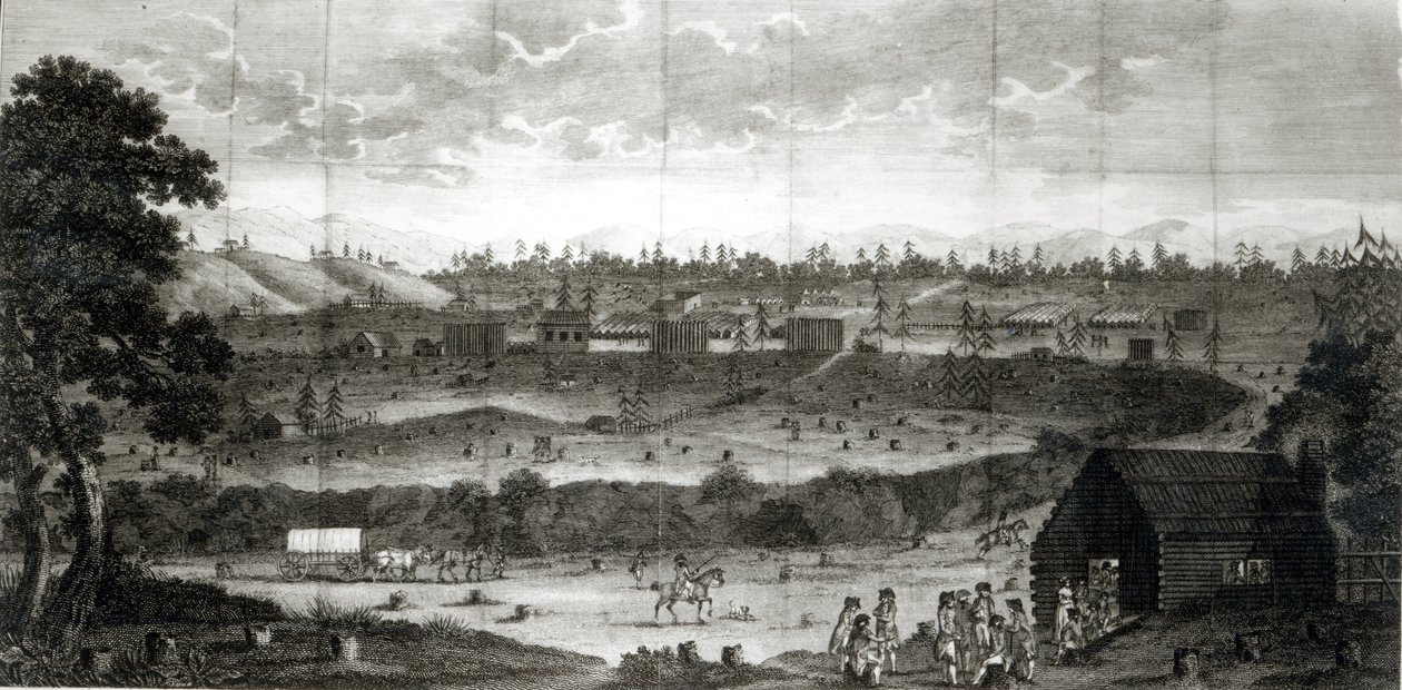 Konventionsarméns läger, från "Resor genom de inre delarna av Amerika", av T.Anbury 1789 av American School