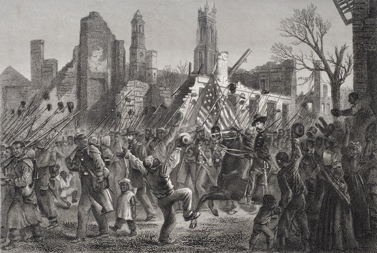 Intåget av 55:e Massachusetts Coloured Regiment i Charleston, West Virginia, 21 februari 1865 av American School
