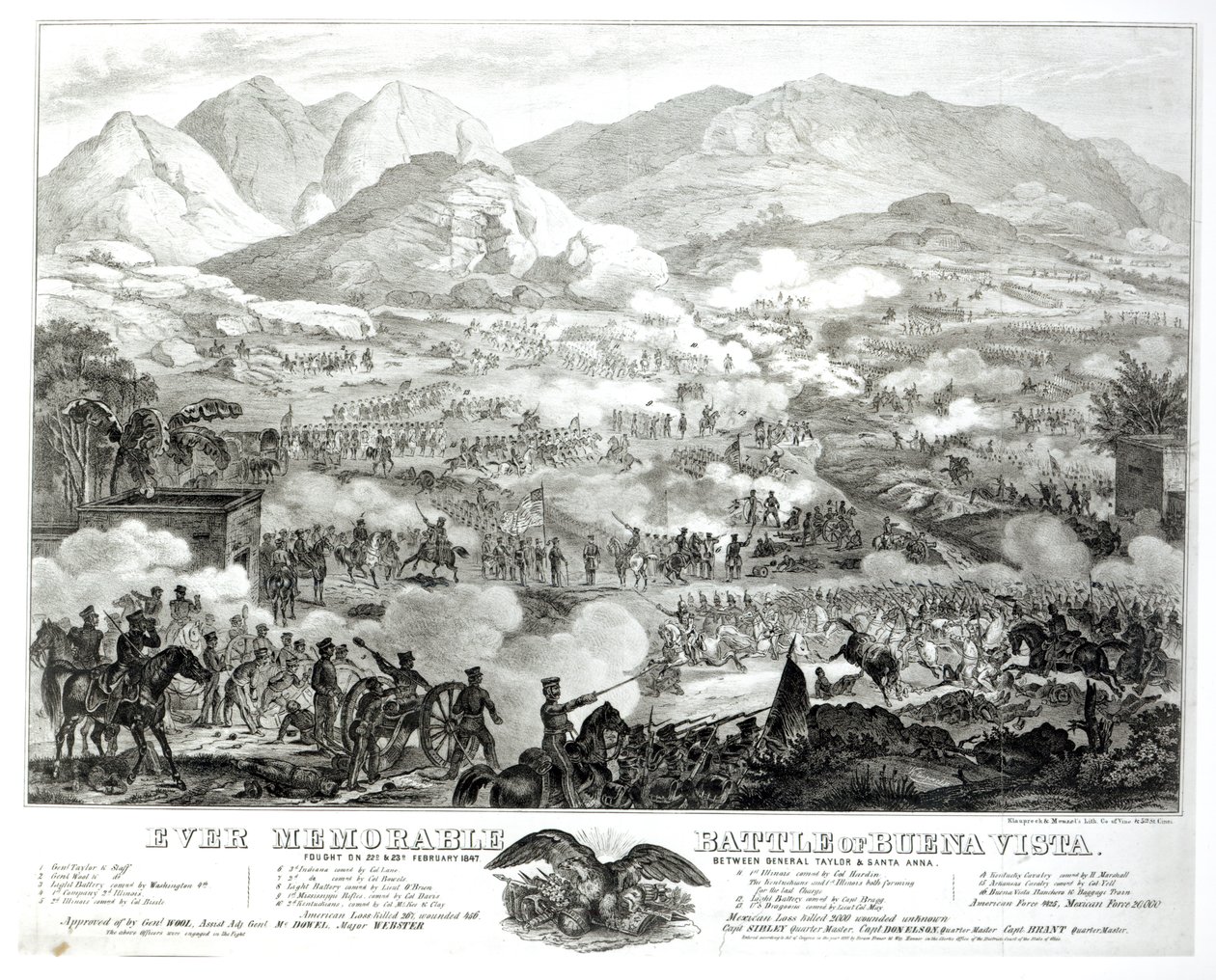 Det alltid minnesvärda slaget vid Buena Vista, utkämpat den 22 och 23 februari 1847, mellan general Taylor och Santa Anna av American School
