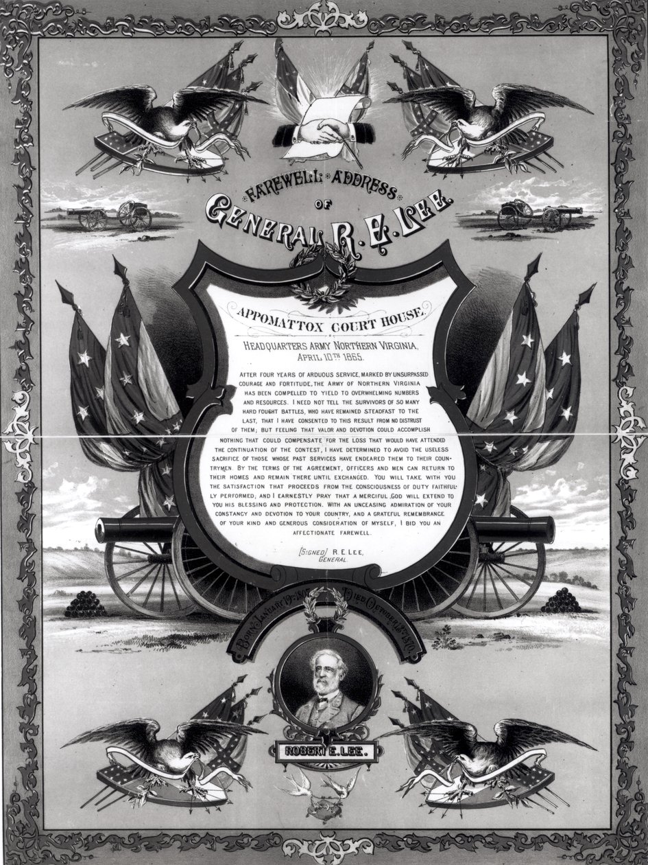 Avskedsadress för general Robert E. Lee, publicerad av Burk och McFetridge, 1883 av American School