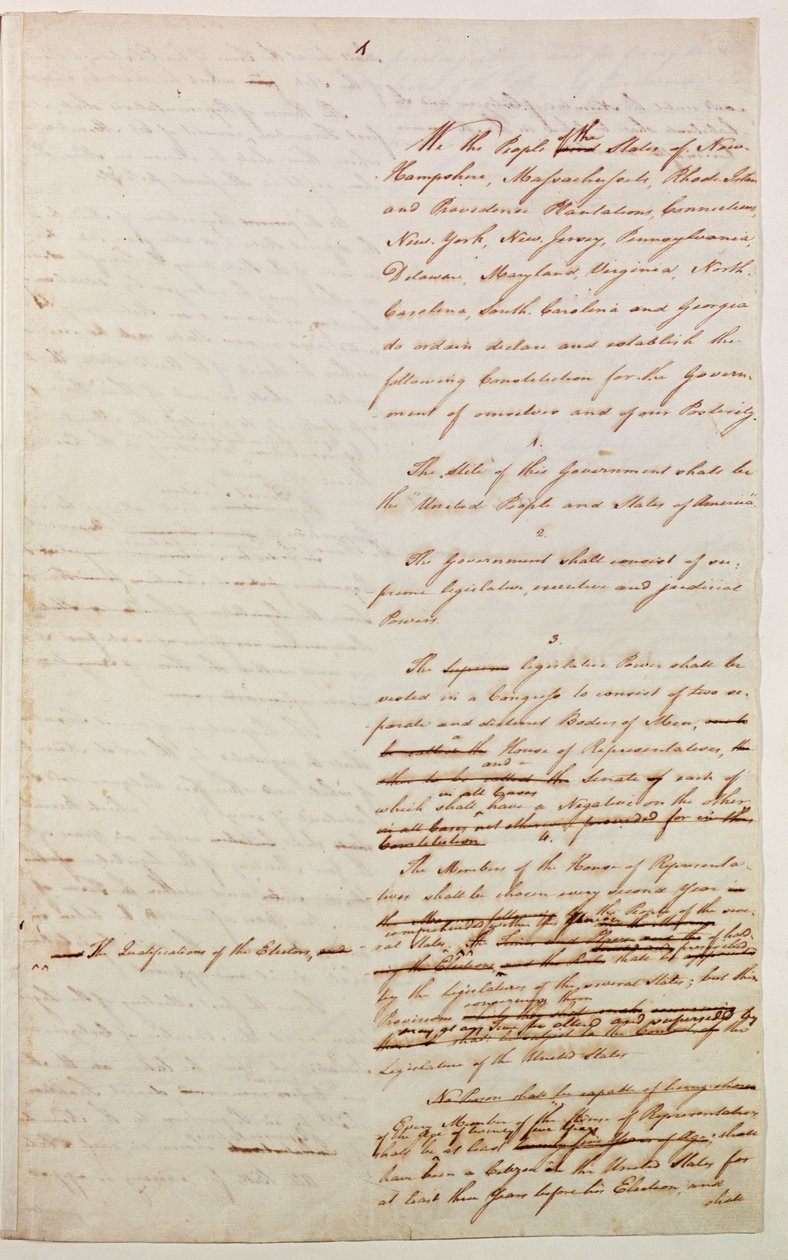 Första utkastet till Förenta staternas konstitution, 1787 av American School