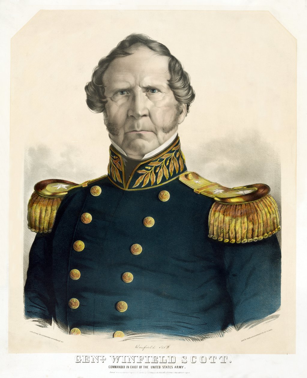 General Winfield Scott, överbefälhavare för USA:s armé, pub. 1847 (handfärgad litho) av American School
