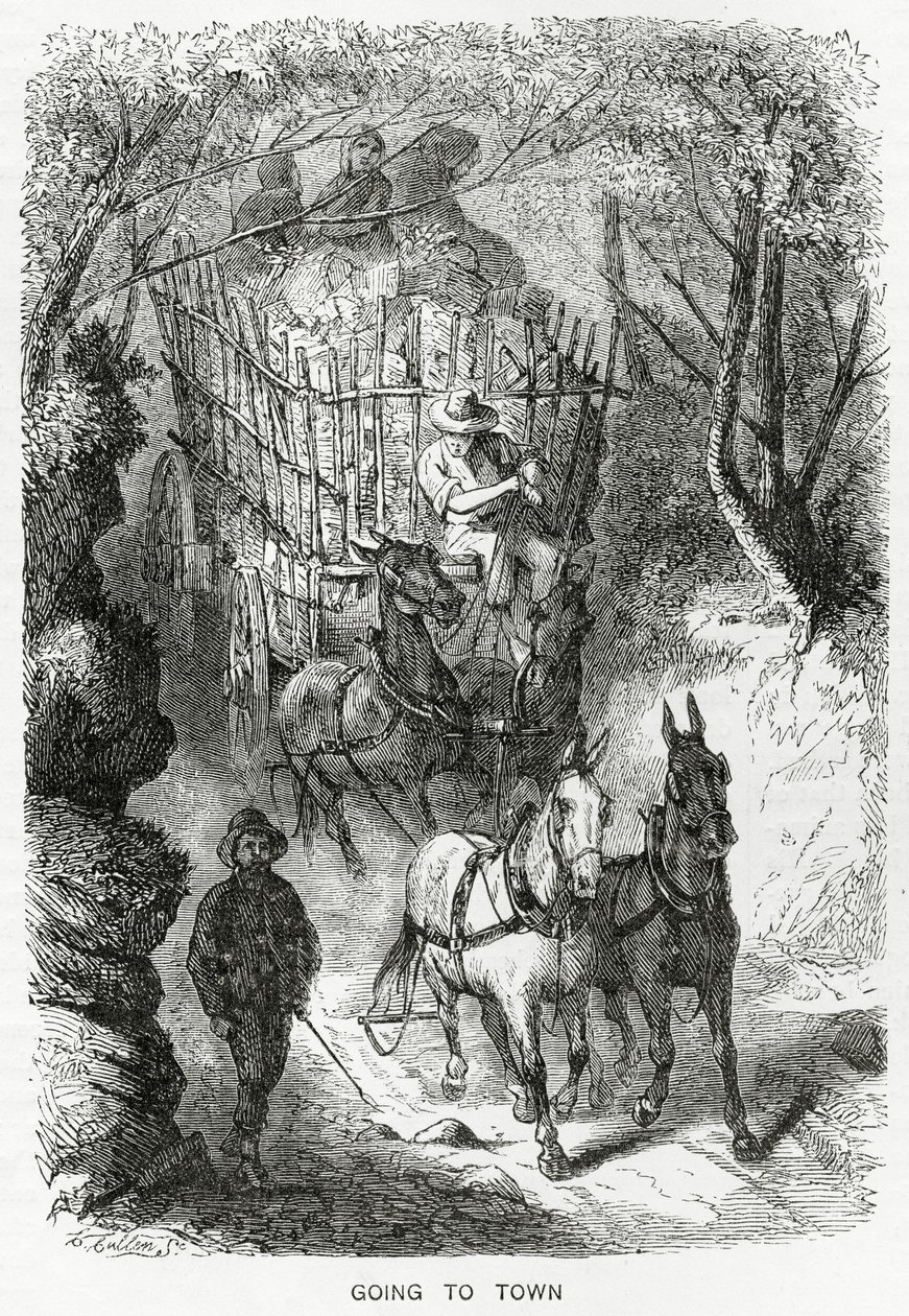 Going to Town, illustration till en långfilm, A Community of Outcasts, från Appletons Journal, 23 mars 1872 av American School