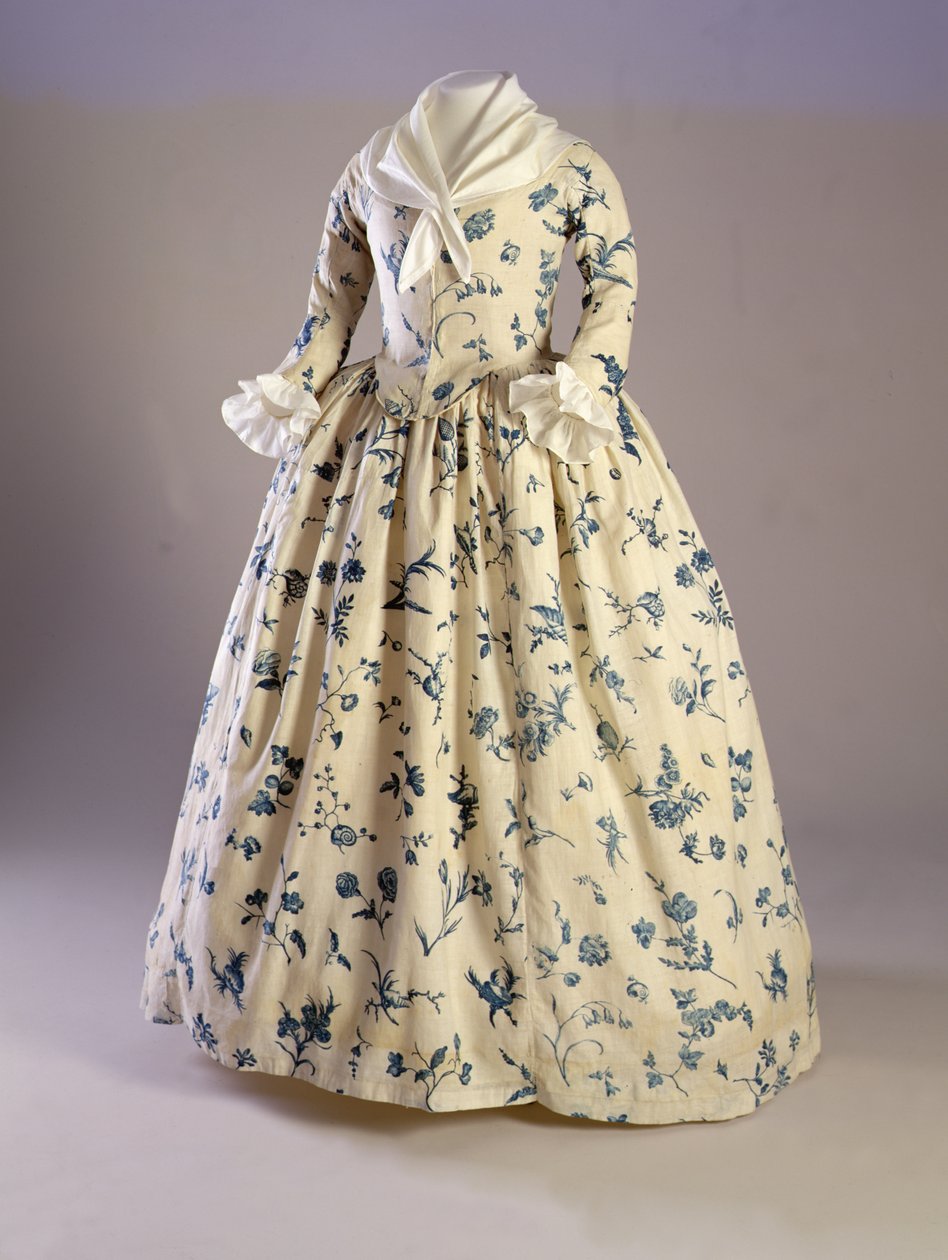 Klänning bar av Deborah Sampson, från Massachusetts, 1780-90 (plåttryckt linne) av American School