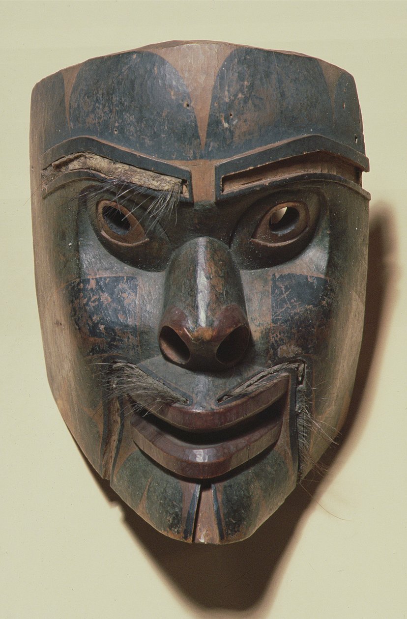 Kwakiutl mänsklig ansiktsmask, ca 1875 (målat trä) av American School