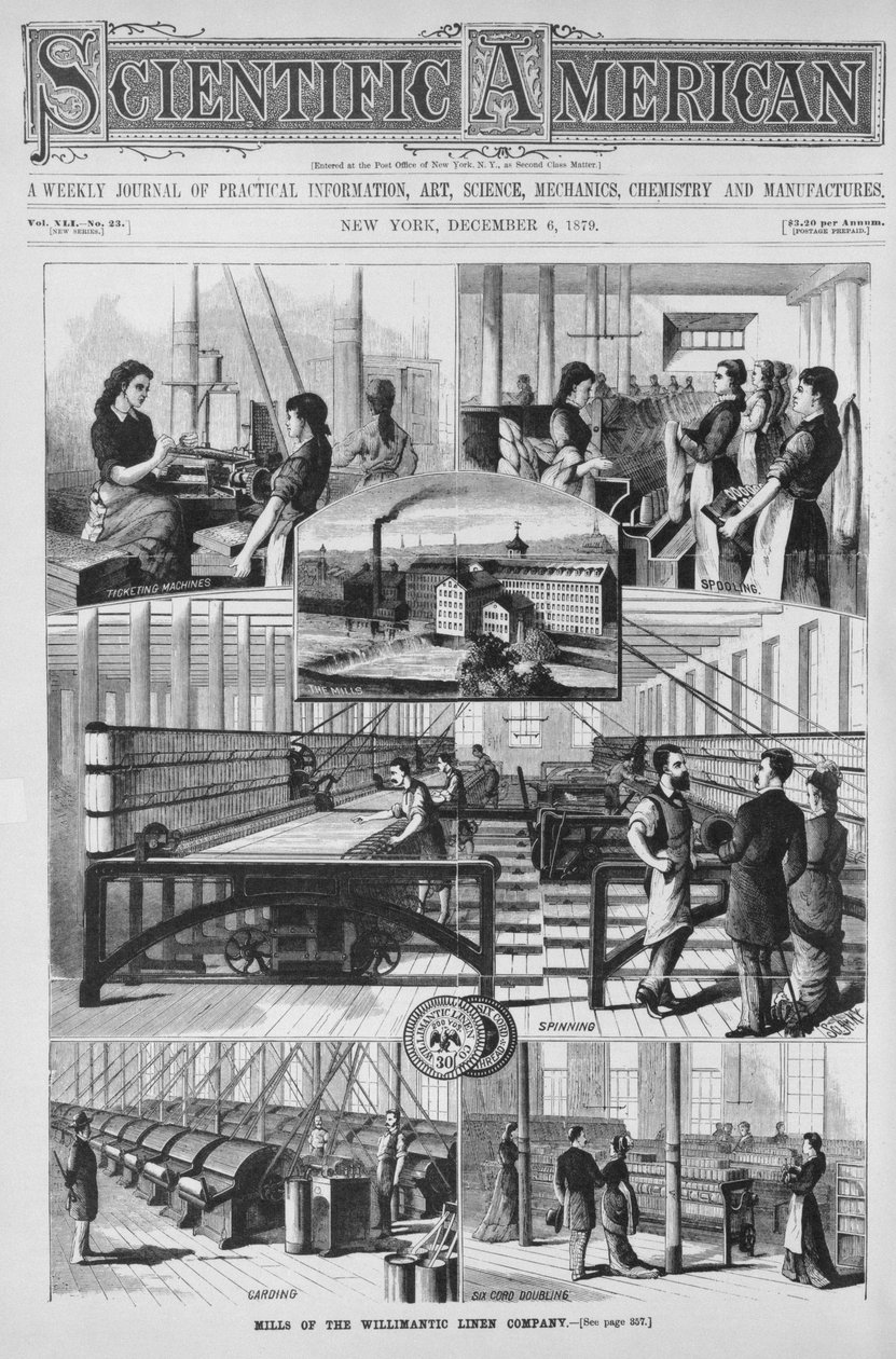 Mills of the Willimantic linne company, illustration från 