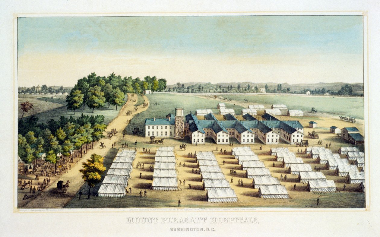 Mount Pleasant Hospitals, Washington, D.C., pub. 1862 (färglitografi) av American School