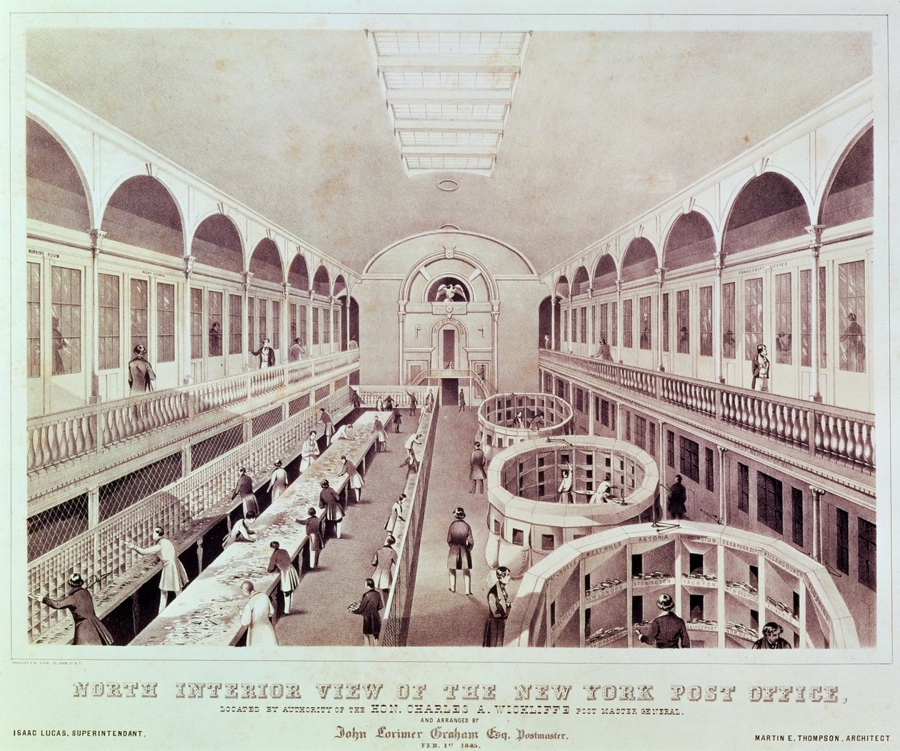 North Interior View af New York Post Office, indgraveret af Endicott swed av American School