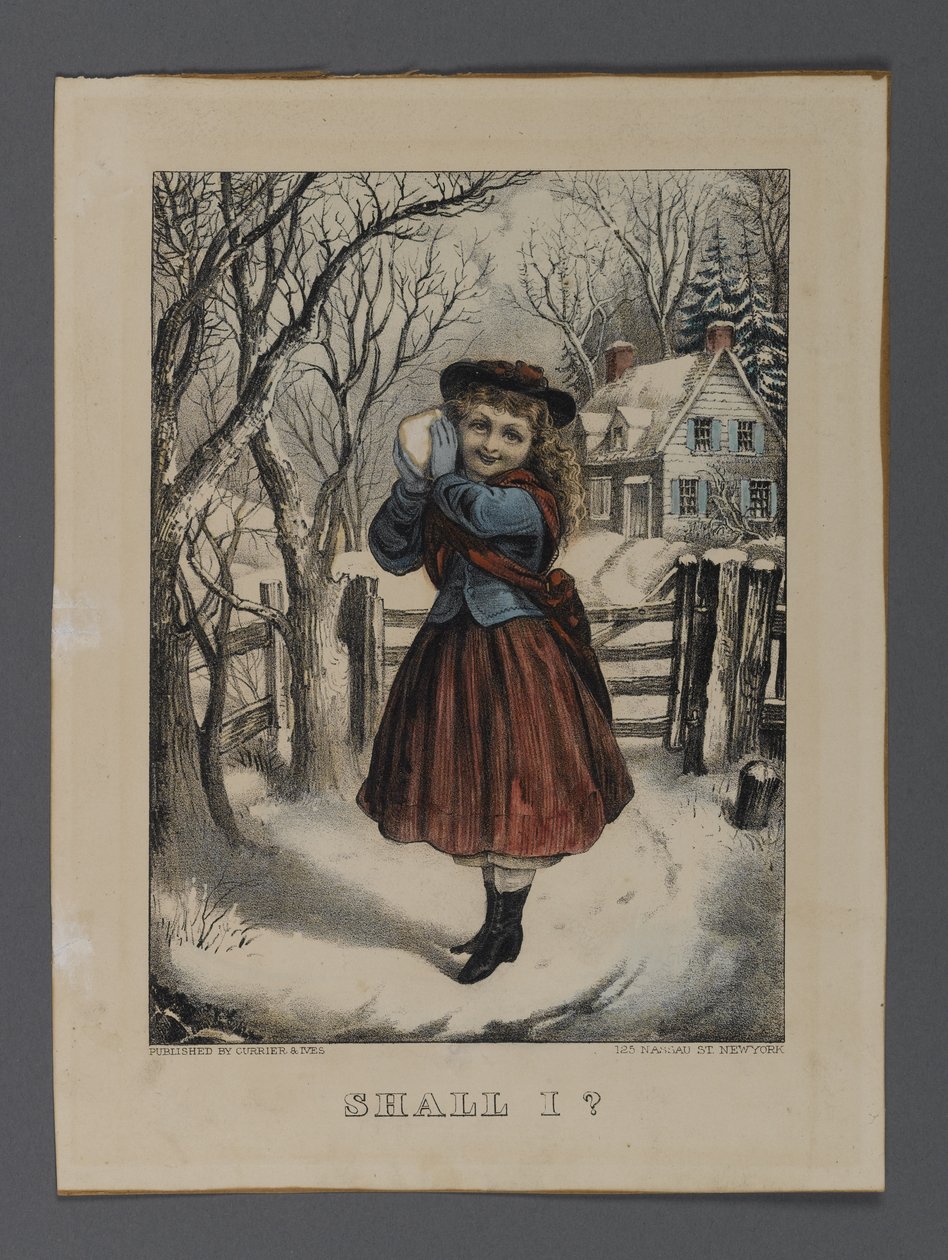 Skall jag?, utgiven av Currier & Ives, New York (handfärgad litho) av American School
