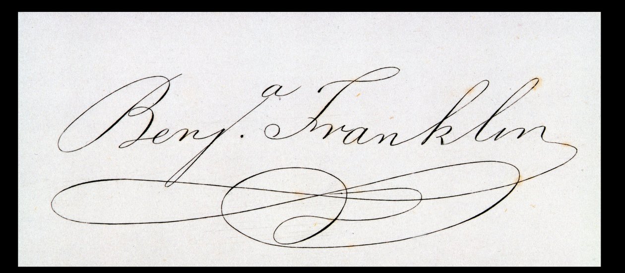 Signatur av Benjamin Franklin (penna och bläck på papper) av American School
