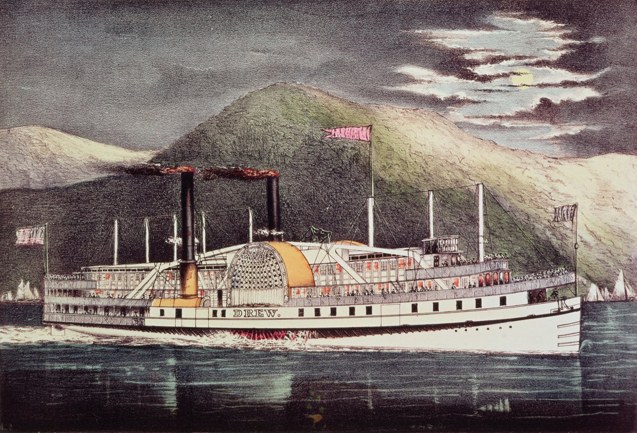 Steamer Drew, utgiven av Nathaniel Currier (1813-88) och James Merritt Ives (1824-95) av American School