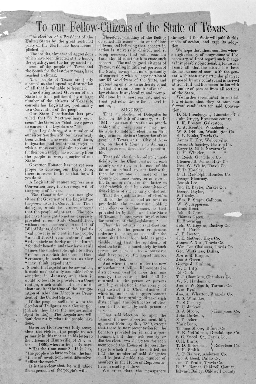 Texas Secession Ordinance, 8th January 1861 (print)  av American School