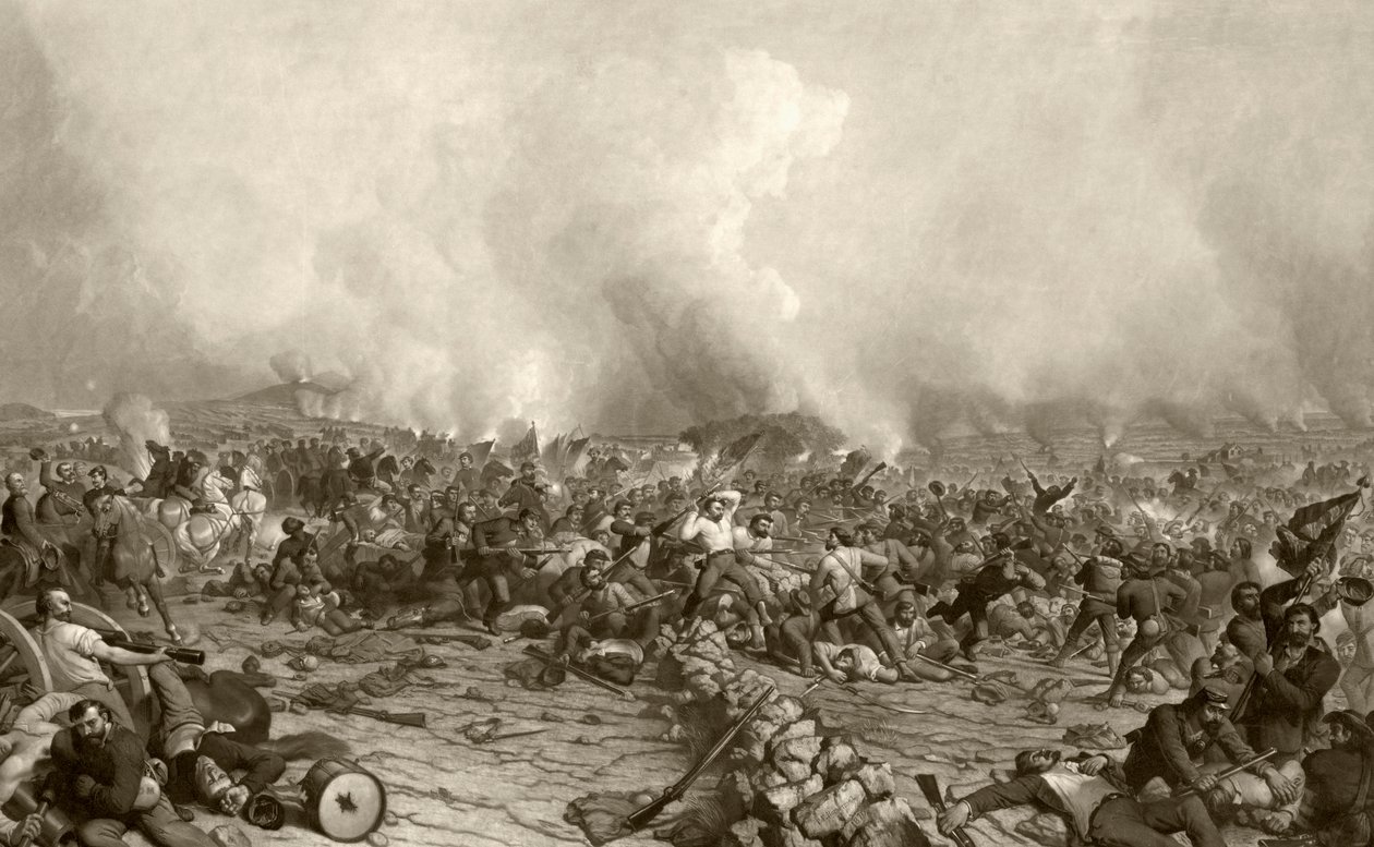 Slaget vid Gettysburg, efter ett 1800-talstryck graverat av John Sartain från en apinting av P.F. Rothermel av American School