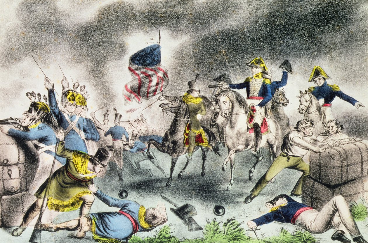 Slaget vid New Orleans, 8 januari 1814 (sic) pub. av Nathaniel Currier av American School