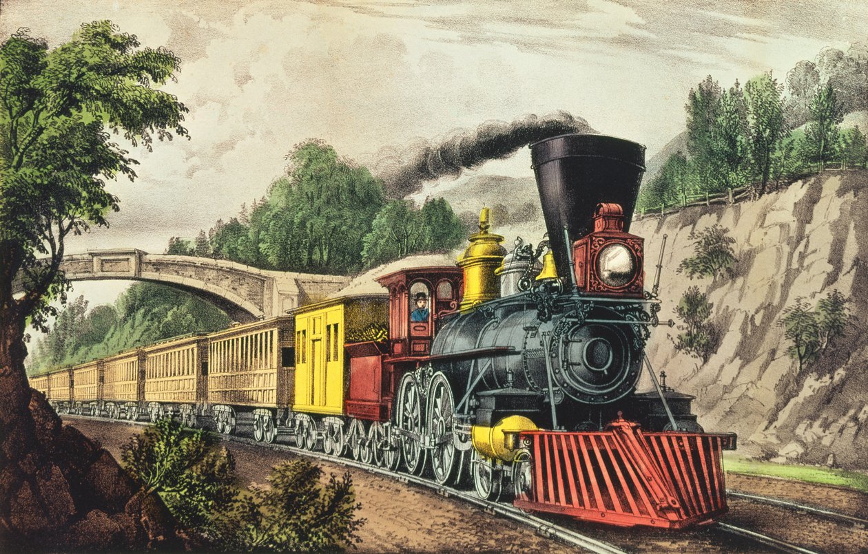 Expresståget, publicerat av Nathaniel Currier (1813-88) och James Merritt Ives (1824-95) av American School