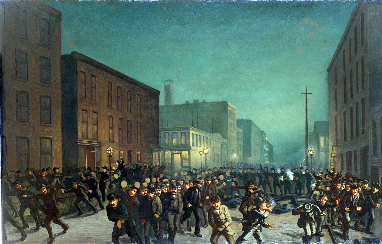 The Haymarket Riots, Chicago 1 maj 1866, c.1886 av American School