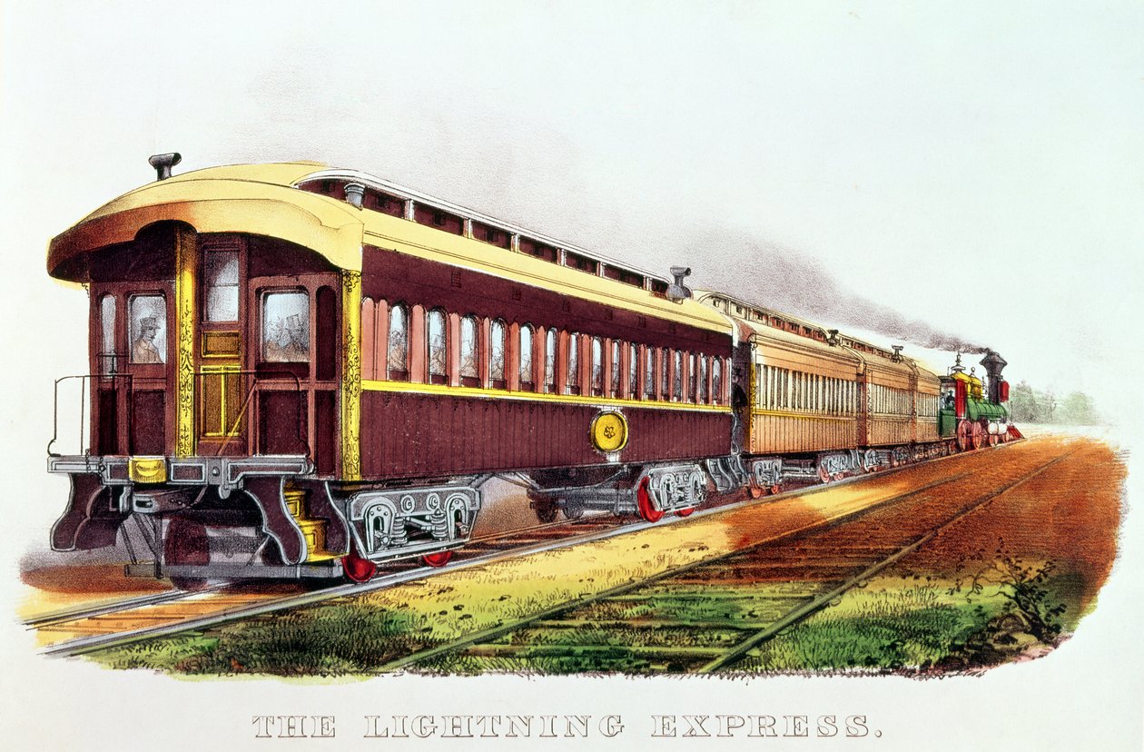 The Lightning Express publicerad av Nathaniel Currier (1813-88) och James Merritt Ives (1824-95) av American School