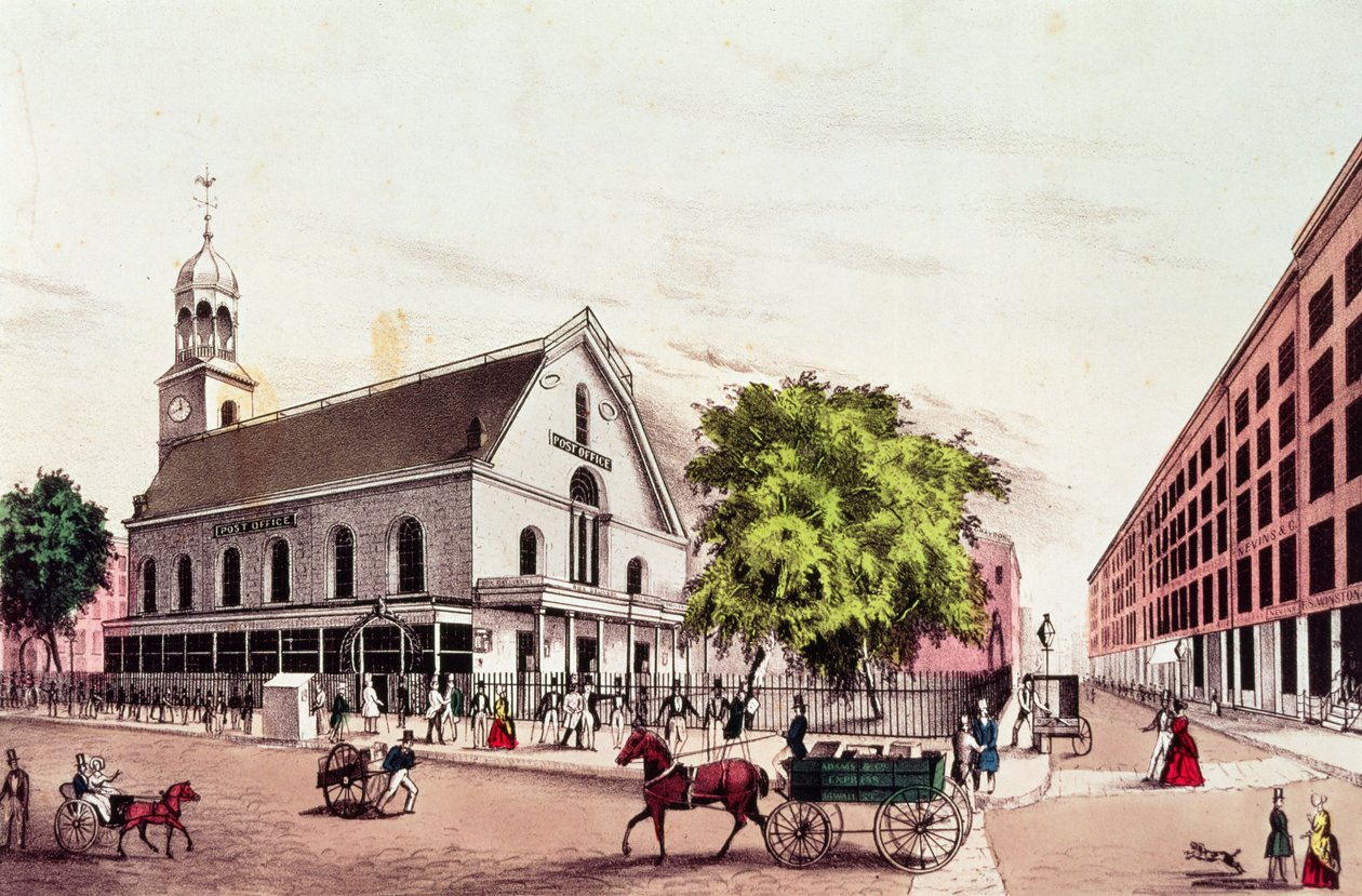 The Post Office, New York, graverad av Nathaniel Currier (1813-88) av American School
