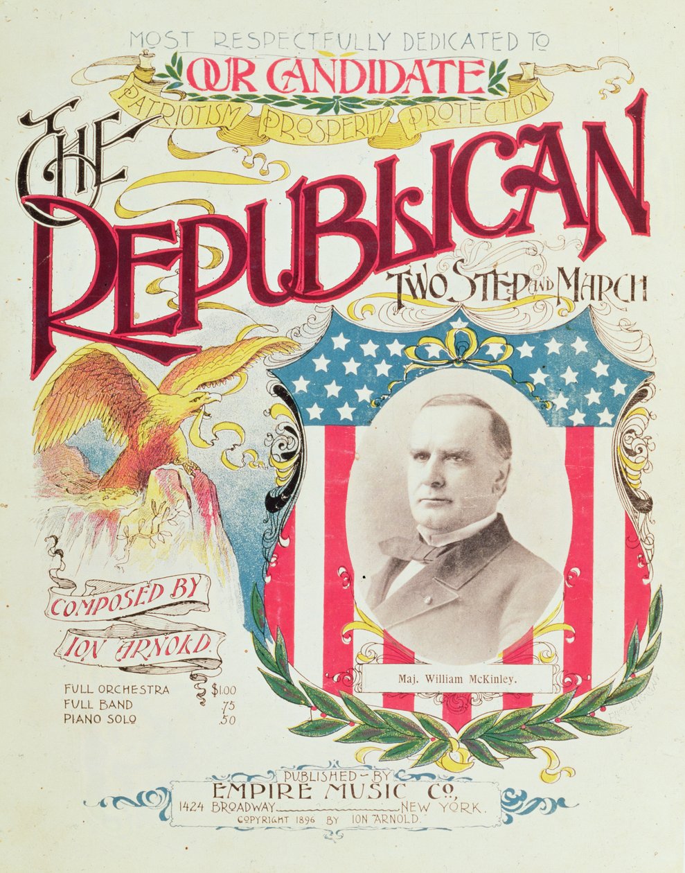 "The Republican Two Step and March", sångblad tillägnad William McKinley, 1896 av American School