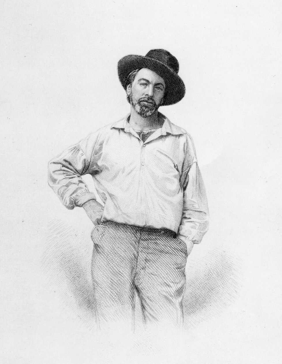 Walt Whitman, frontispice till "Leaves of Grass", 1855 av American School