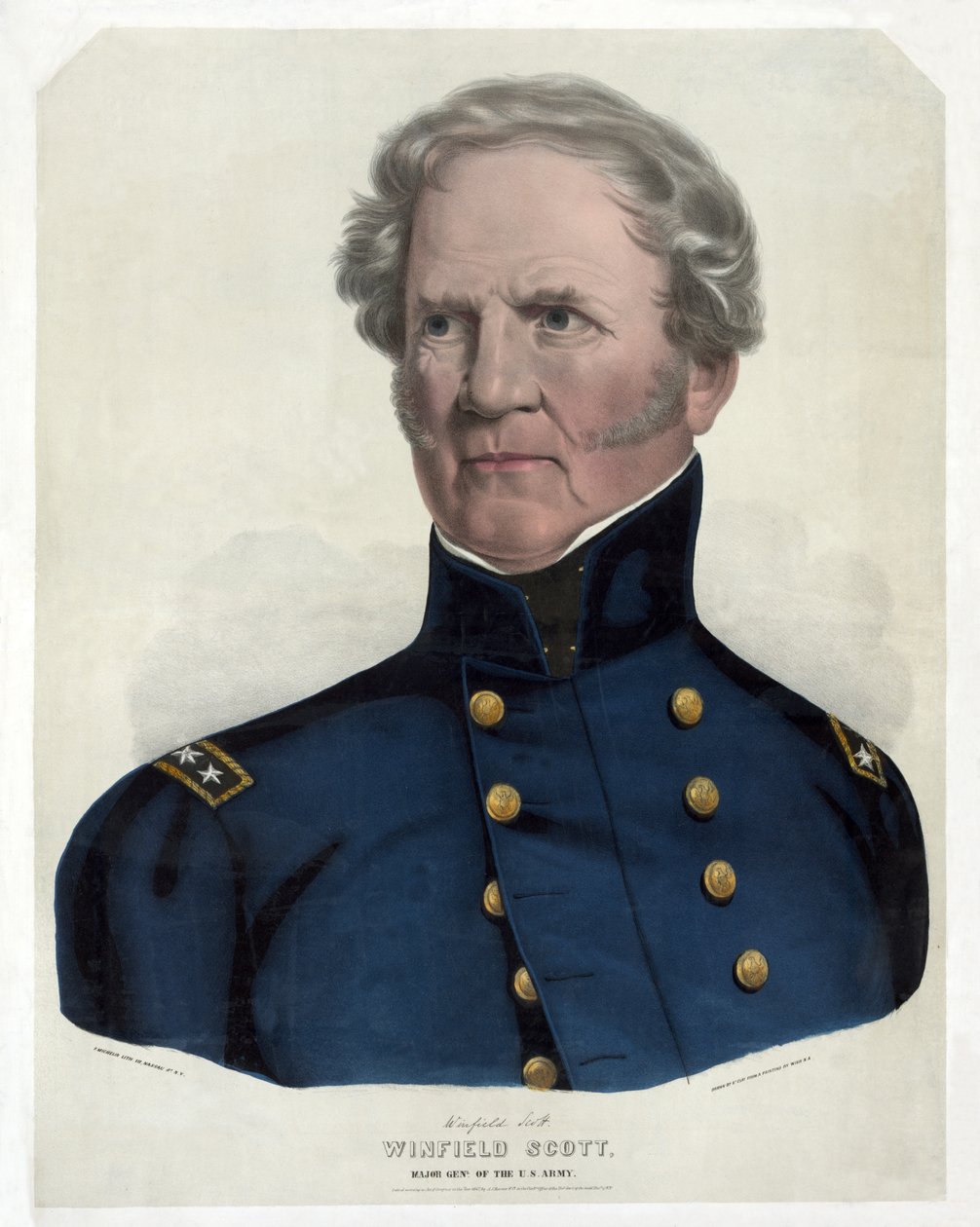 Winfield Scott, generalmajor för den amerikanska armén, pub. 1847 (handfärgad litho) av American School