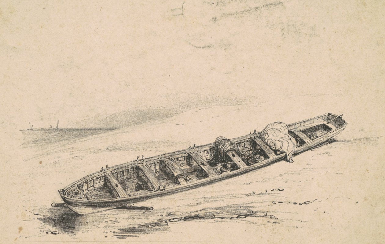 En strandad långbåt av American 19th Century