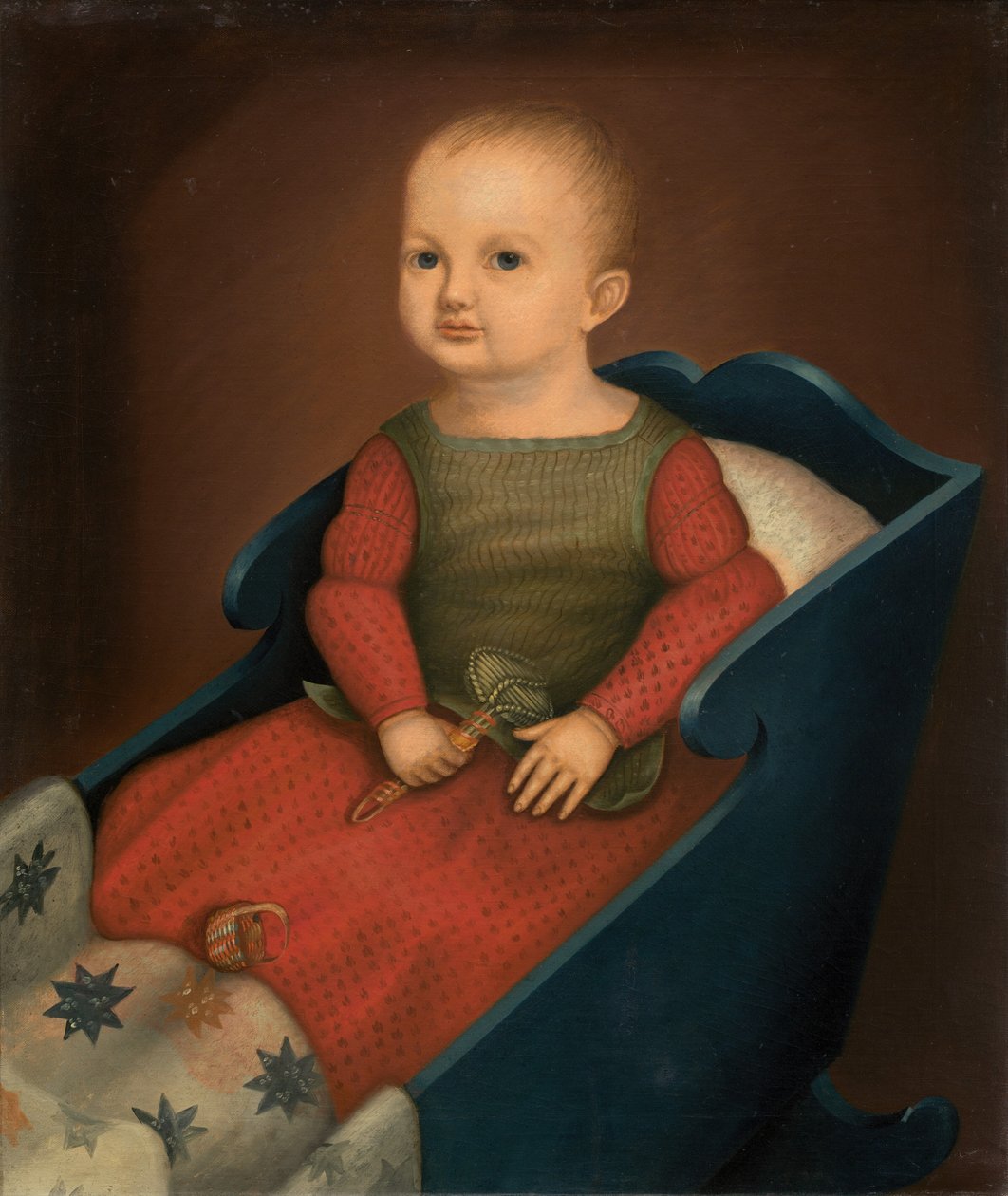 Baby i blå vagga av American 19th Century
