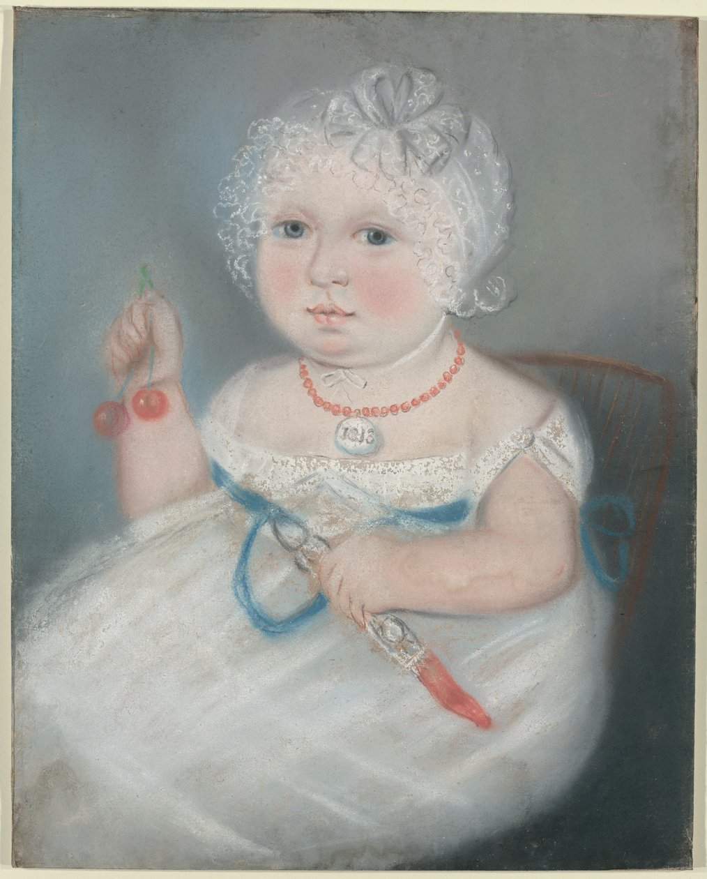 Baby med medaljong av American 19th Century
