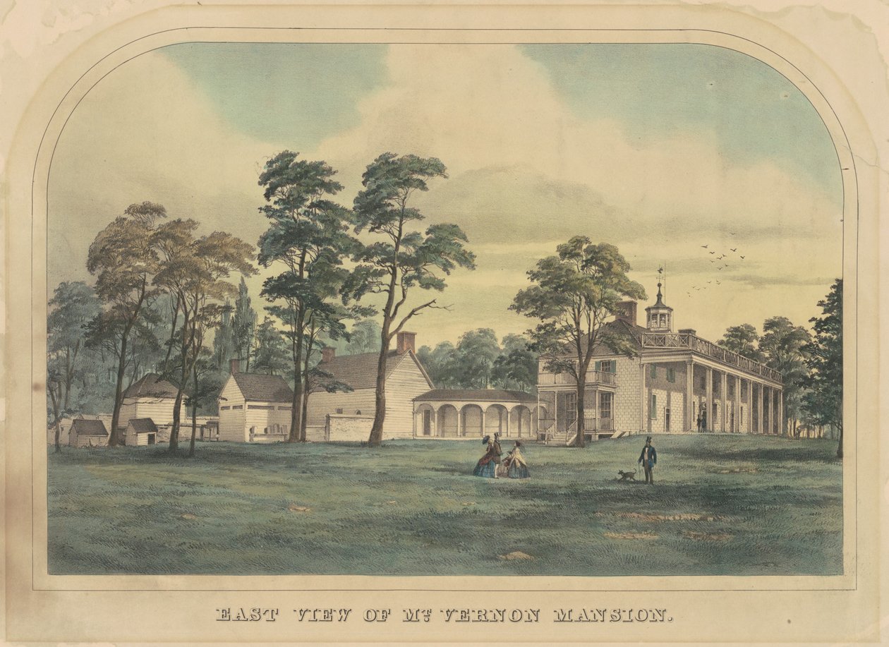 Östlig utsikt över Mount Vernon Mansion av American 19th Century