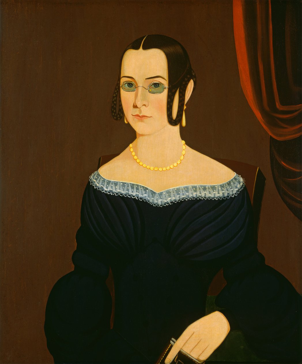 Dam som bär glasögon av American 19th Century