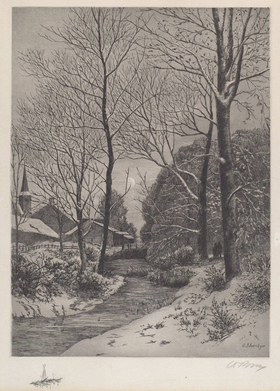 Månbelyst promenad på vintern av American 19th Century