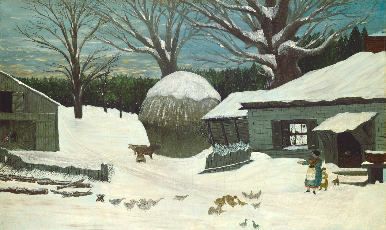 New England Farm på vintern av American 19th Century