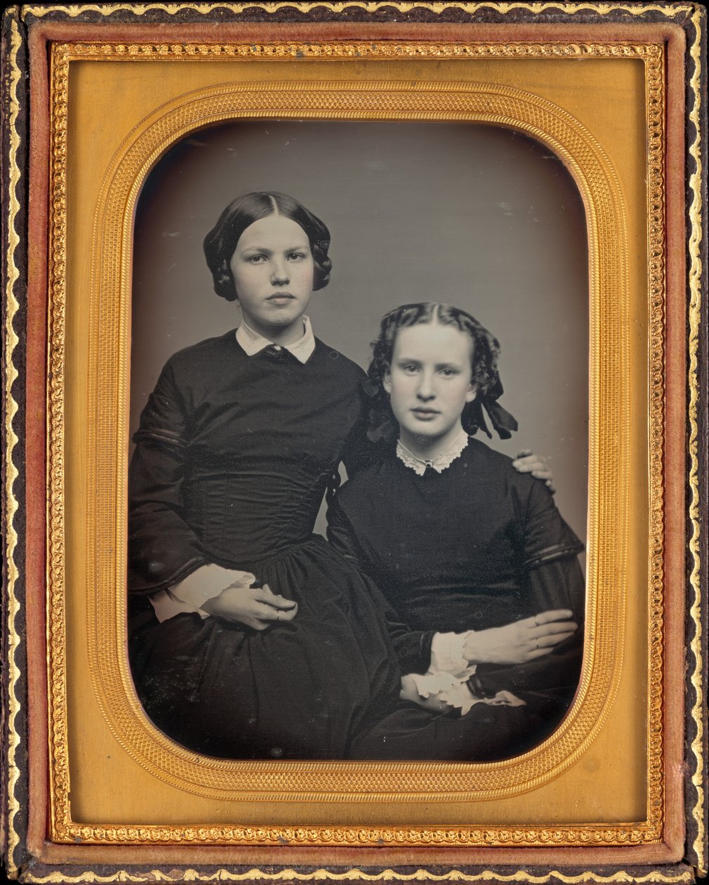 Porträtt av två flickor av American 19th Century