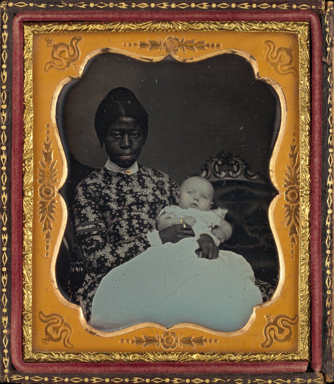 Porträtt av en kvinna och en baby av American 19th Century