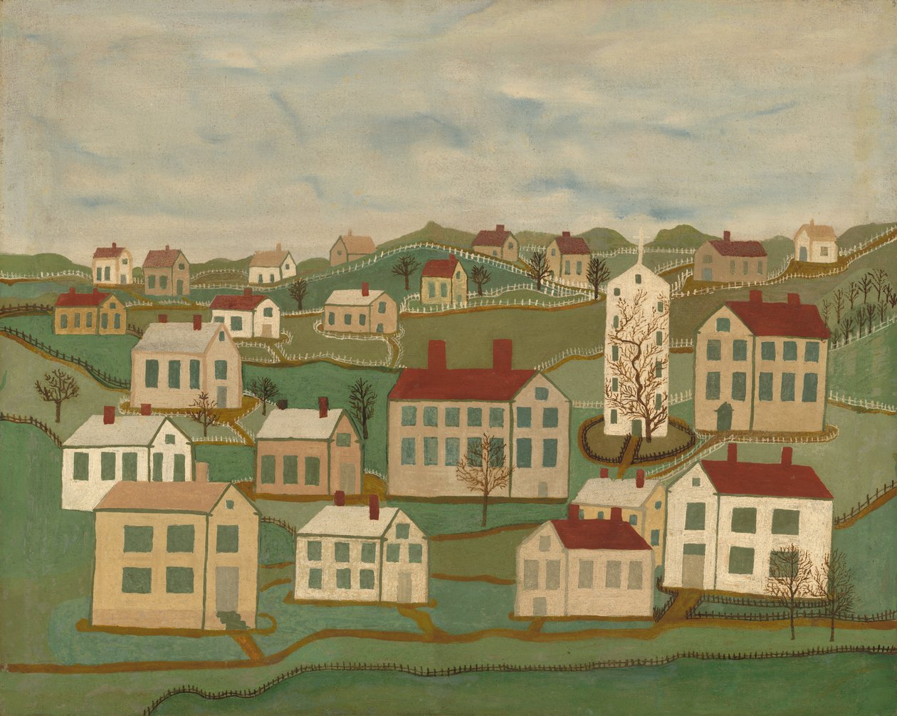 Tjugotvå hus och en kyrka av American 19th Century