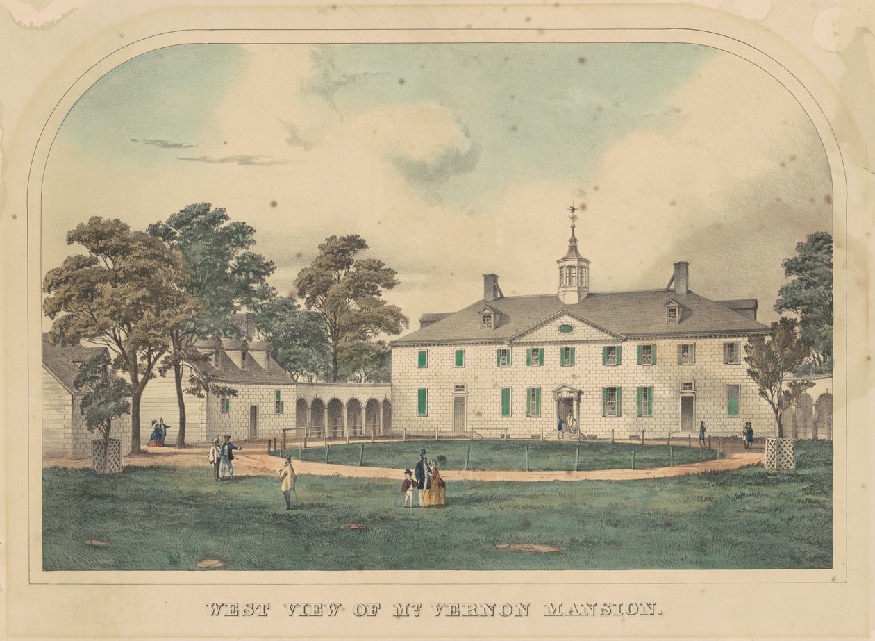 Väster utsikt över Mount Vernon Mansion av American 19th Century