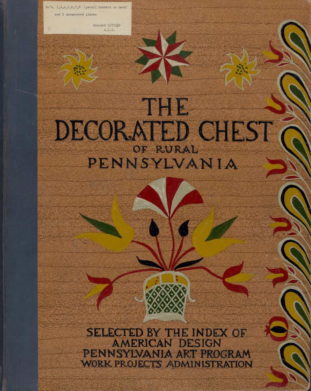 Omslag för den föreslagna portföljen "Decorated Chests of Rural Pennsylvania" av American 20th Century