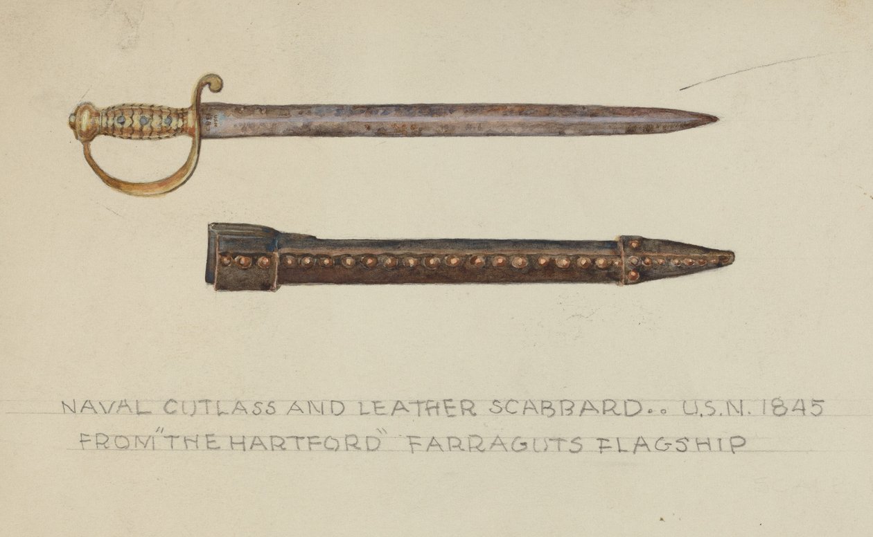 Cutlass och läderskida av American 20th Century