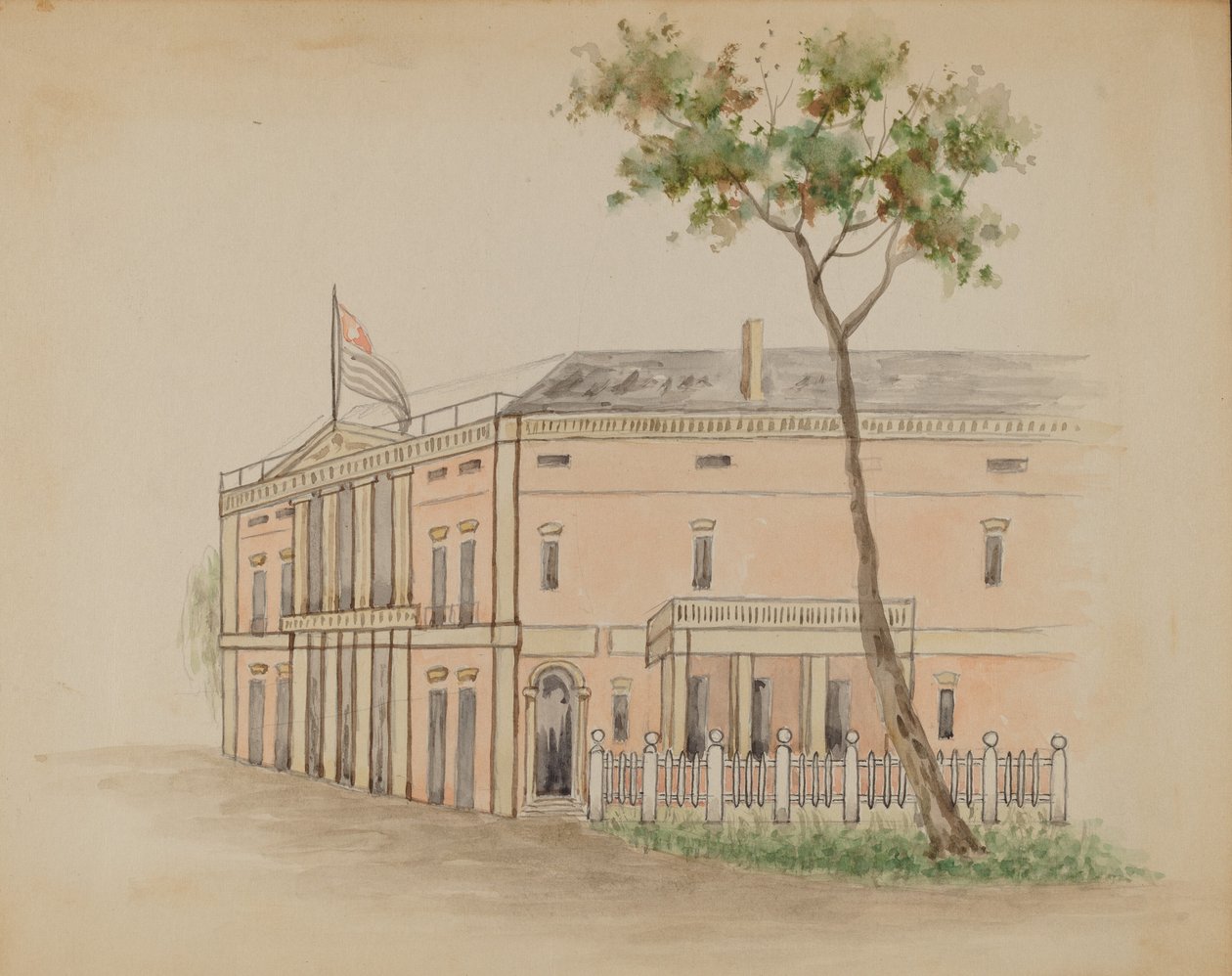 Hus med flagga av American 20th Century
