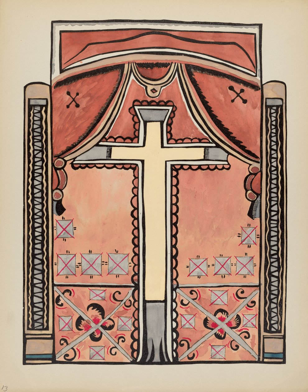Skylt 13: Design med kors: Från portföljen "Spanska kolonialdesigner i New Mexico" av American 20th Century