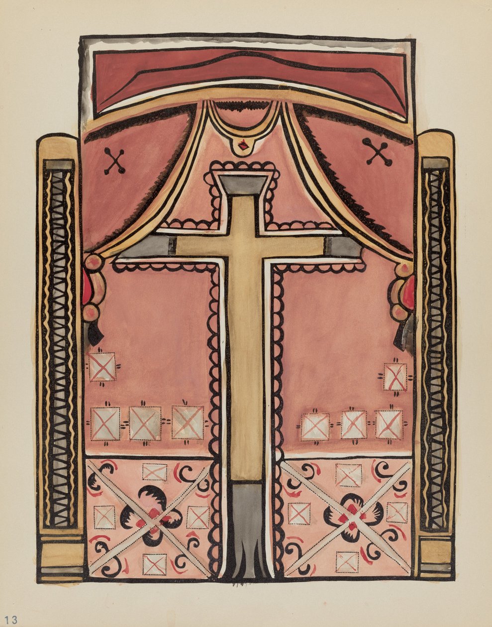 Skylt 13: Designs with Cross, Chimayo: Från portföljen "Spanska koloniala mönster i New Mexico" av American 20th Century