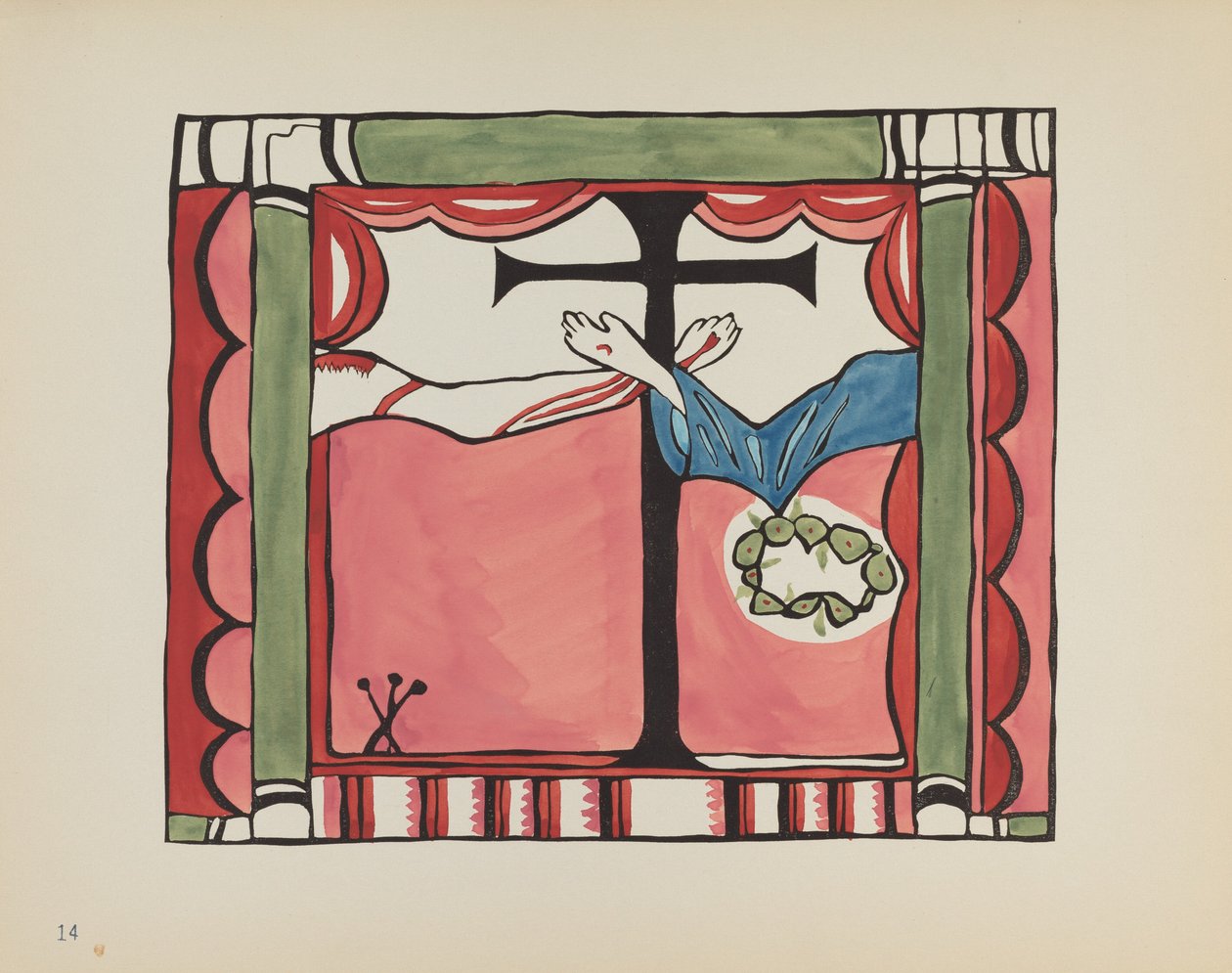 Skylt 14: Huvudaltartavla, Chimayo: Från portföljen "Spanska koloniala mönster i New Mexico" av American 20th Century